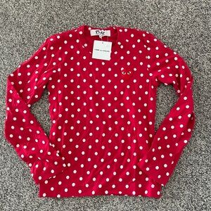 NWT Comme des Garçons PLAY Red Polka Dot Heart Logo Long Sleeve Top Shirt XS